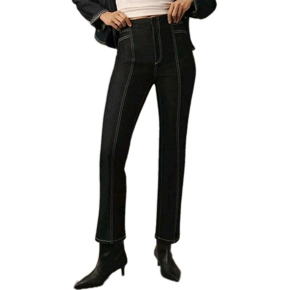 Anthropologie Maeve Downtown Date NEW 34 Denim Wide Leg High Waist Black Jeans - Picture 1 of 10